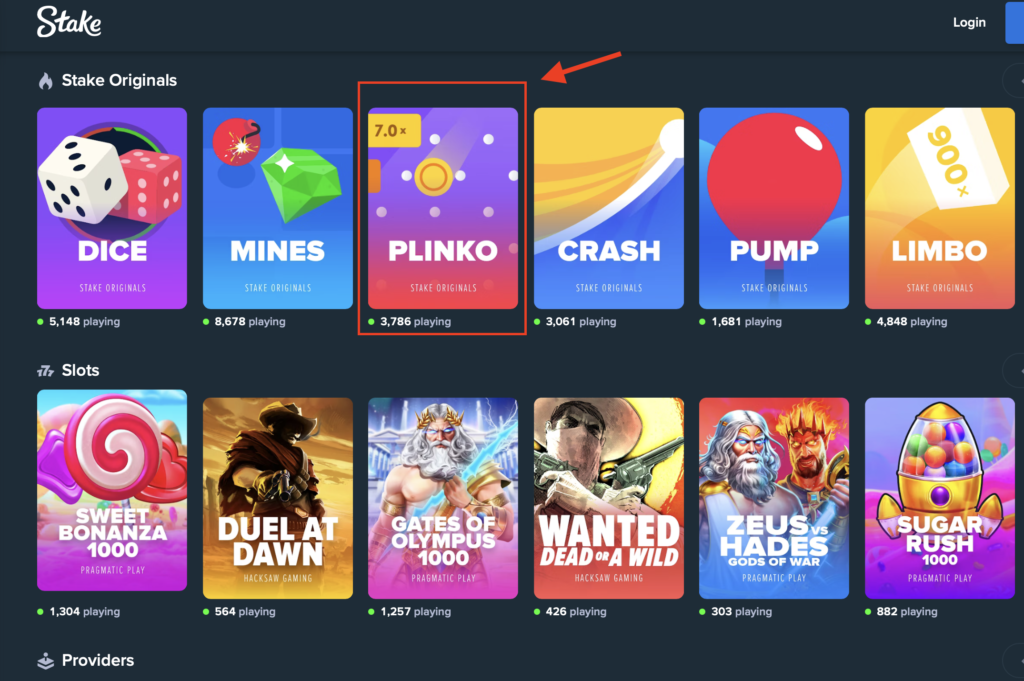 Stake Plinko Guide - Picking Plinko from the game list